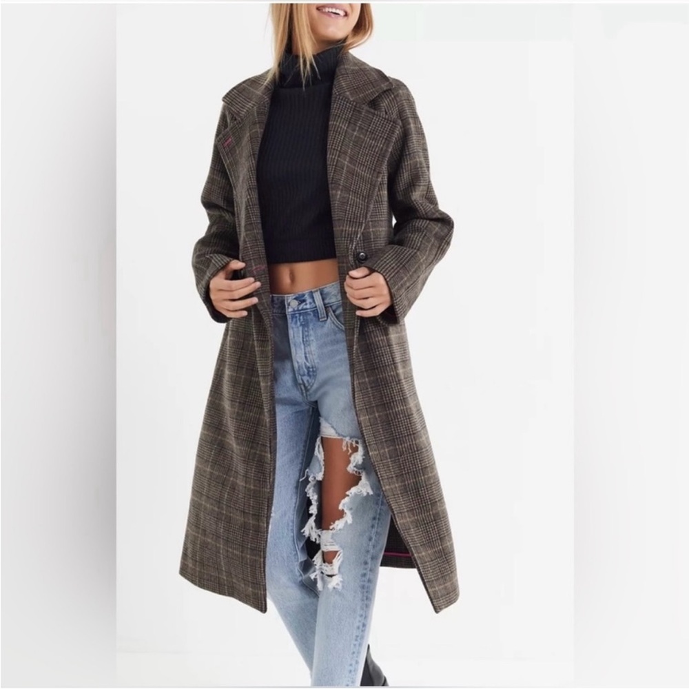 NWT Avec Les Filles Plaid Wool Like Coat. Size XS.